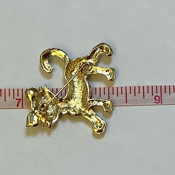 Gold Tone Rhinestone Cat Brooch - Picture 5 of 8